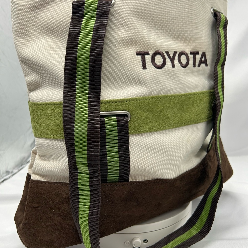 Toyota Canvas Tote Bag - Green and Brown Suede